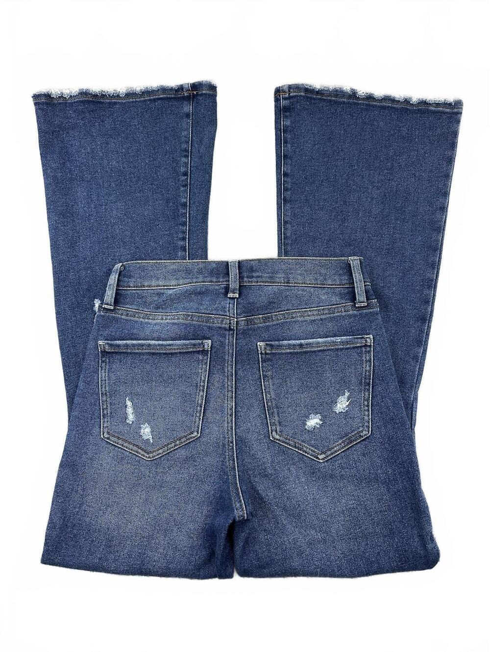 Celebrity Pink RE Generation Flare Jeans in Dark Wash with Distressed Detailing